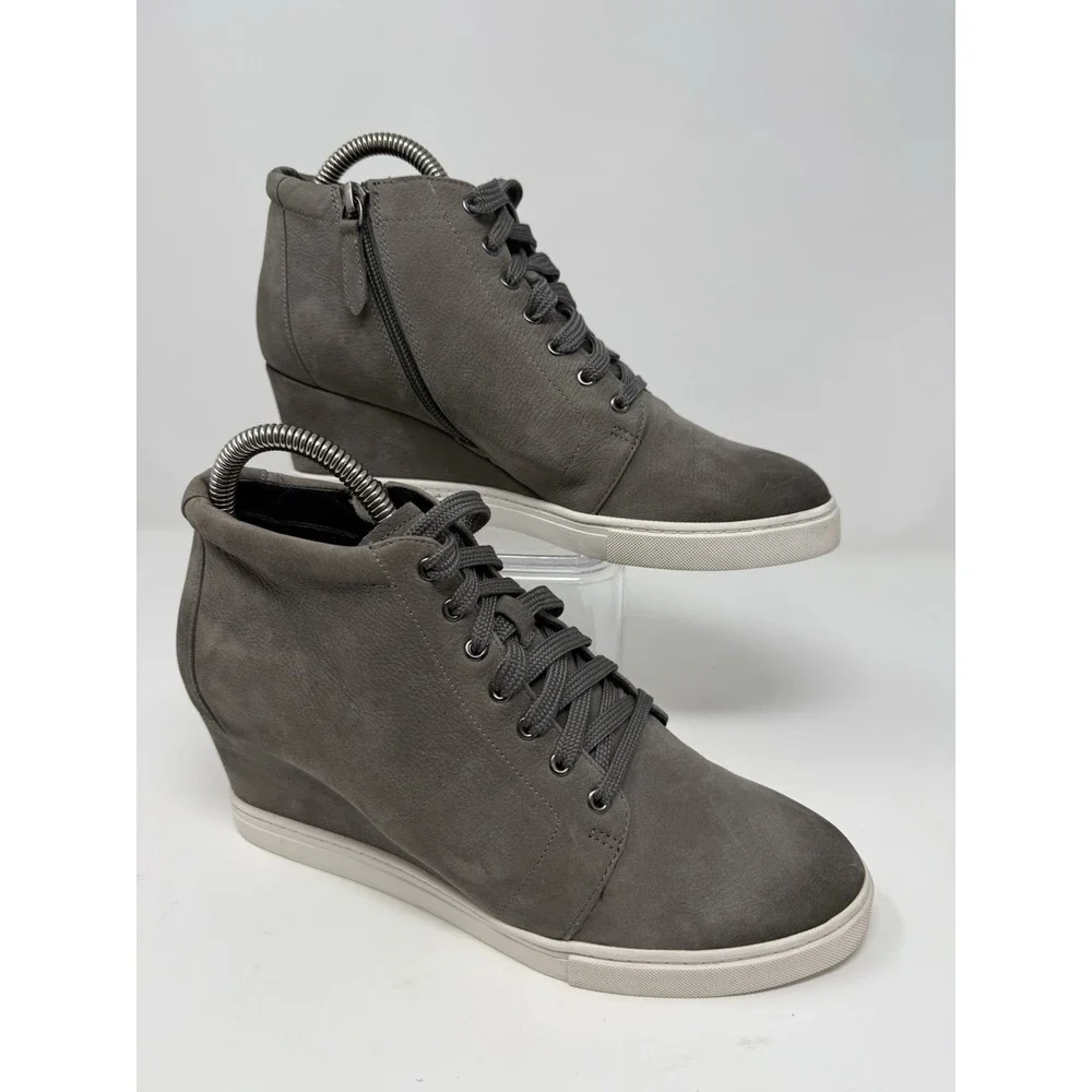 Caslon Soft Gray‎ Leather Wedge Sneakers Shoes Side Zip Laces SZ 9M
